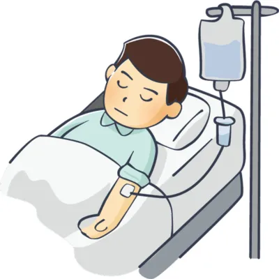 Vector file of man on an iv laying on a bed