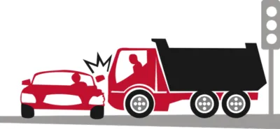 Vector of red car hit by semitruck
