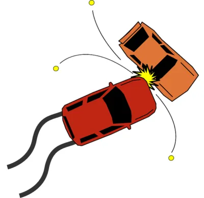 Vector file of a red car hitting an orange car