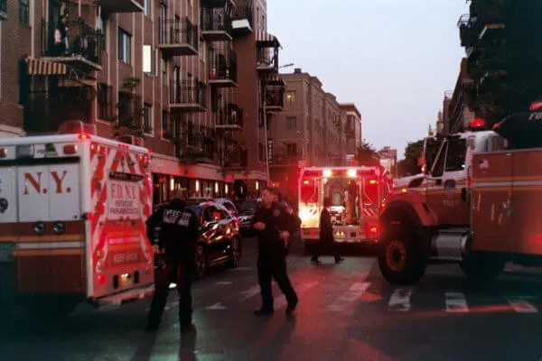Accident scene of paramedics and ambulances