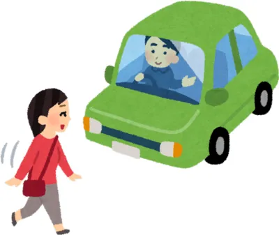 Vector file of girl walking in front of green car